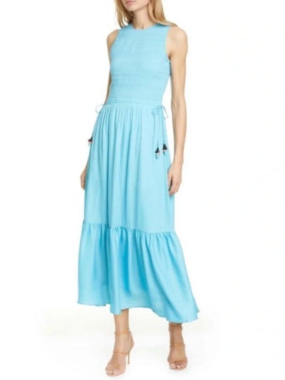 Anthropologie Size S Dolan Marissa Smocked Bodice Maxi Dress Ruffle Blue NEW!